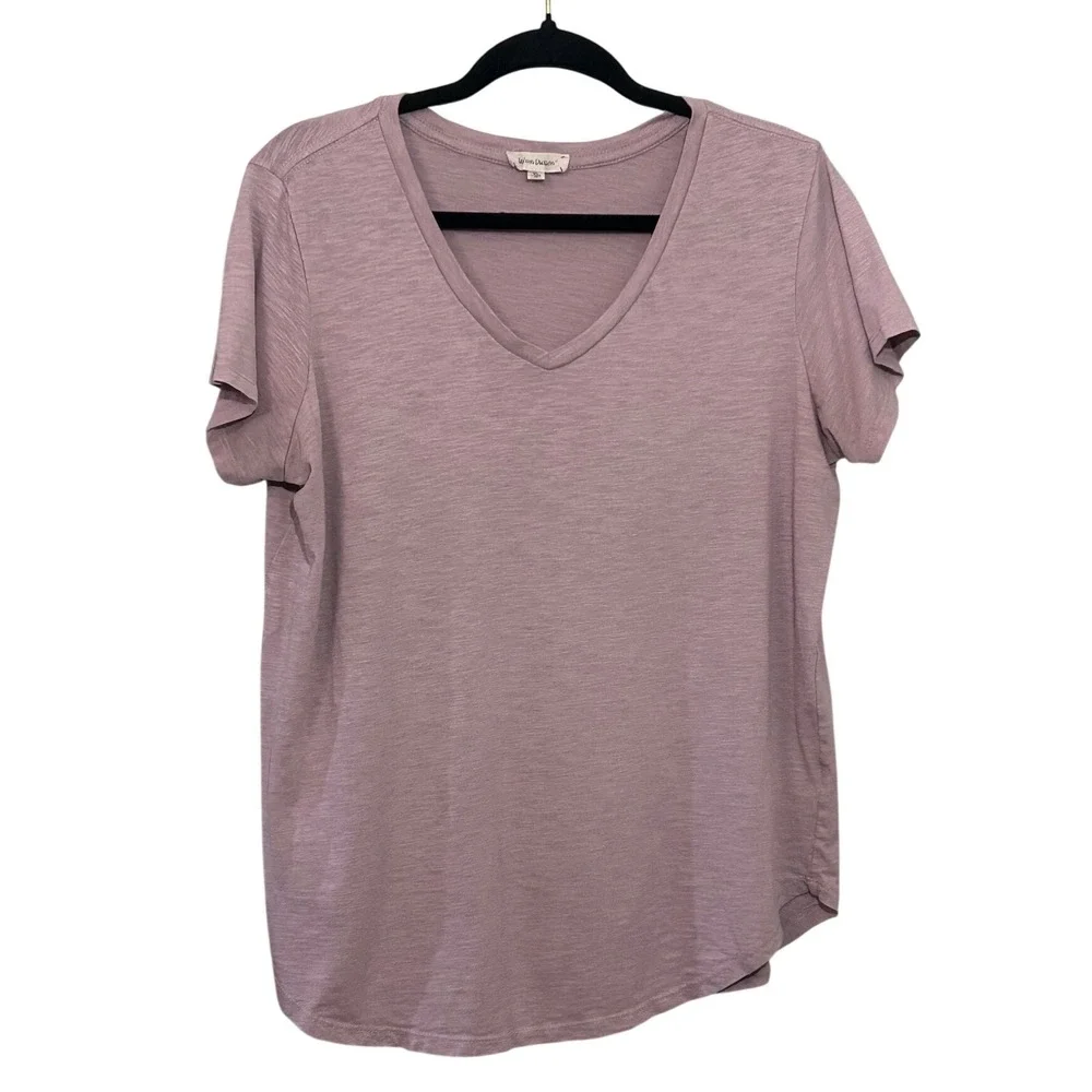 Soft Mauve Effortless V-Neck Top Womens XL Short Sleeve Tee - Picture 2 of 8